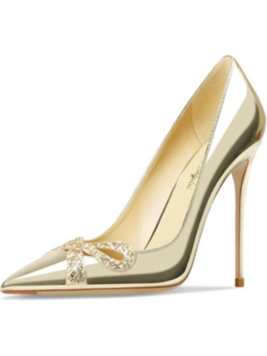 Women's Gold Pointed Butterfly Decoration Shallow 3.9in Stiletto Pumps Heels - Picture 3 of 7